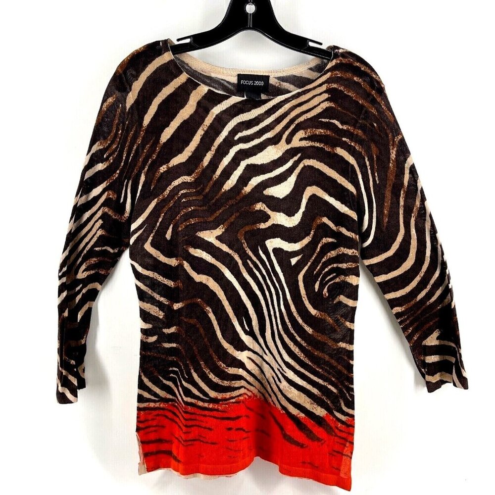 Animal Print Lightweight Women's Sweater Focus 2000 Brown Orange Size Large Soft